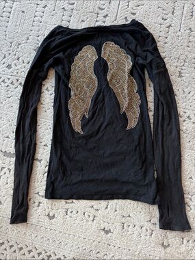 Kings of Cole Black Long-Sleeve Top with Gold Studded Wing Back